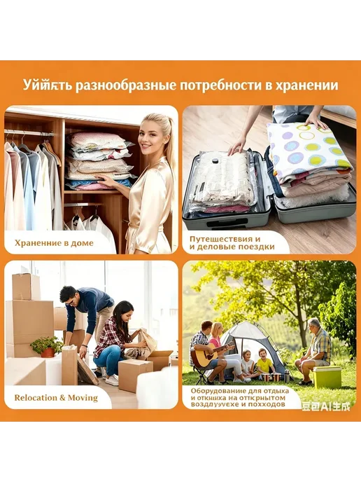 Вакуумные пакеты для одежды в поездки с электронасосом 9 шт, 9 шт, фото 3