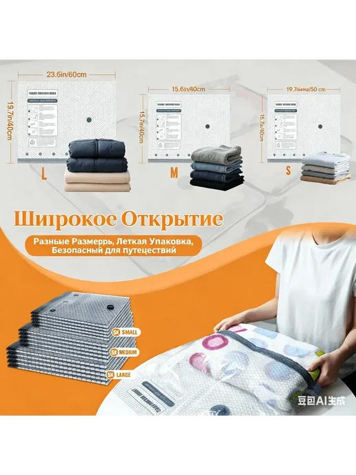 Вакуумные пакеты для одежды в поездки с электронасосом15 шт, серый, фото 6