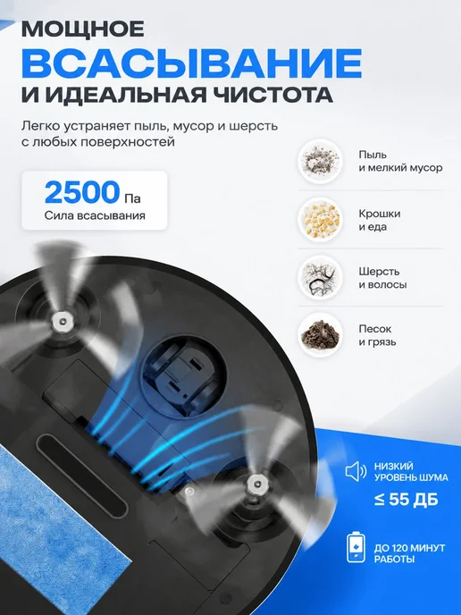 Робот пылесос USB Перезаряжаемый с всасыванием 1200 Па, вариант, фото 3