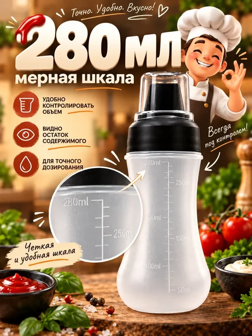 КСТАТИ Соусница-бутылка многоразовая 280 мл большая пластиковая, 280 мл, фото 7