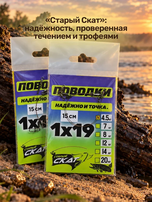 Старый Скат Поводки для рыбалки (2 шт уп) 1х19 Classic 8 кг, 25 см, 1x19, 2 шт, фото 2