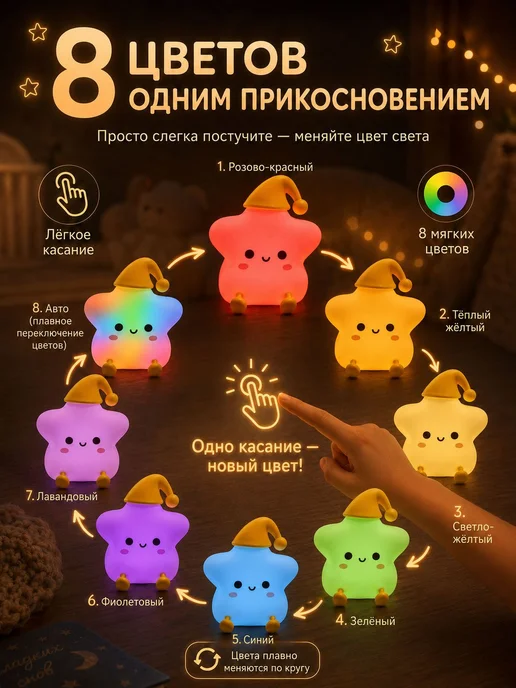 Ночник Звезда силиконовый, черный, фото 2
