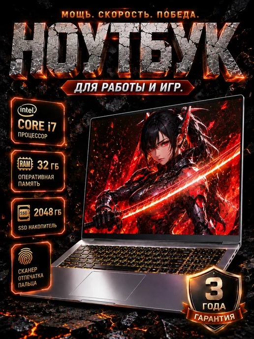 16.1" Мощный ноутбук, 32ГБ, SSD 2048ГБ, 32 ГБ, 2048 ГБ
