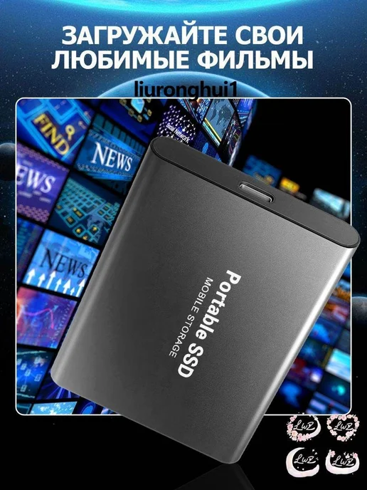 Внешний портативный SSD диск ТБ，Type-C, скорость чтения/записи до 1050 МБ/с, портативный мобильный накопитель 14TB, 1 ТБ, фото 2