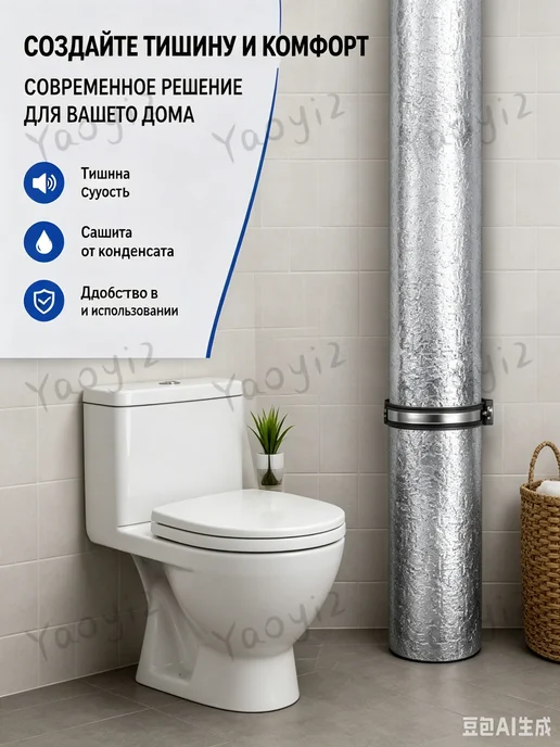 Шумоизоляция для труб 200×50 см, толщина 10 мм, 200x50 см, фото 5