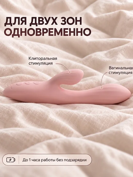 VSLove Вибратор кролик для женщин, двойной, с подогревом, розовый, фото 2