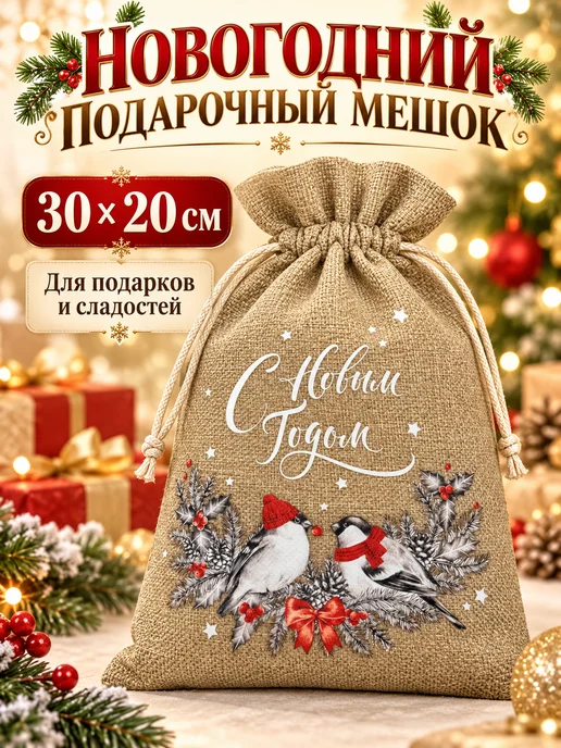 алинэ Пакеты новогодние подарочный мешок 30×20 см, 30x20 см
