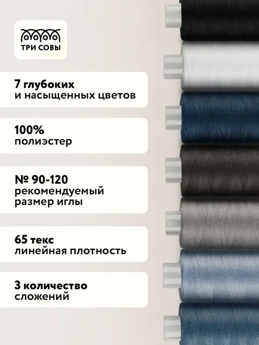 Набор швейных ниток из полиэстера, 7 шт, длина 200 м, 7 шт, 200 м, фото 4
