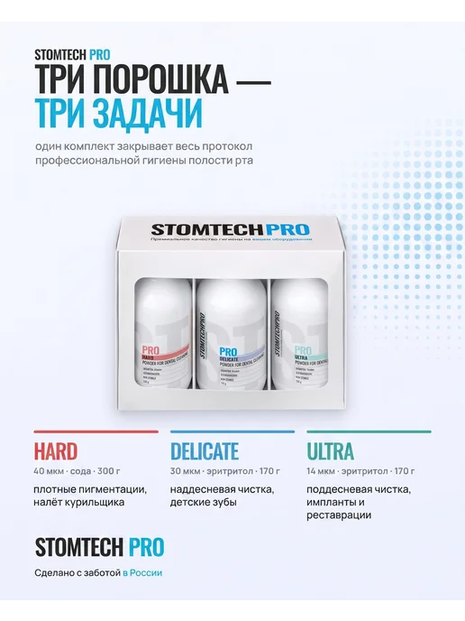 STOMTECH PRO Порошок стоматологический для Air Flow Аир флоу набор, белый, фото 2