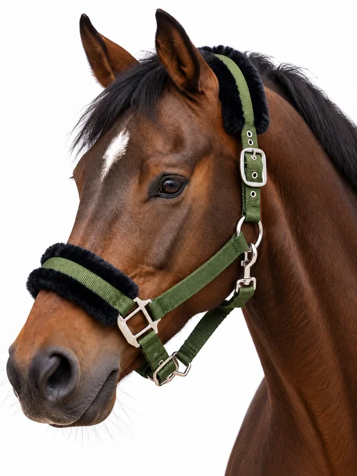 Sweethorse Недоуздок для лошади регулируемый с мягким мехом, зеленый
