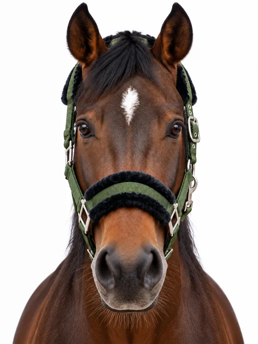 Sweethorse Недоуздок для лошади регулируемый с мягким мехом, зеленый, фото 2