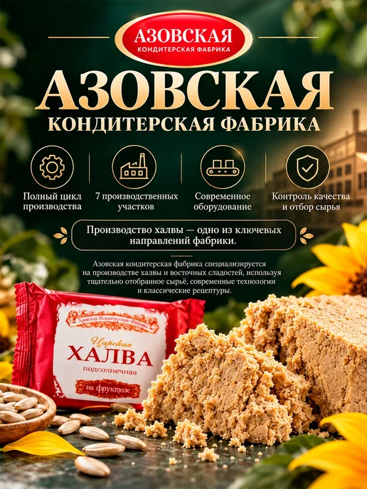 Азовская кондитерская фабрика Халва подсолнечная азовская в коробке, ГОСТ 2 кг, 3 шт, 180 г, фото 6