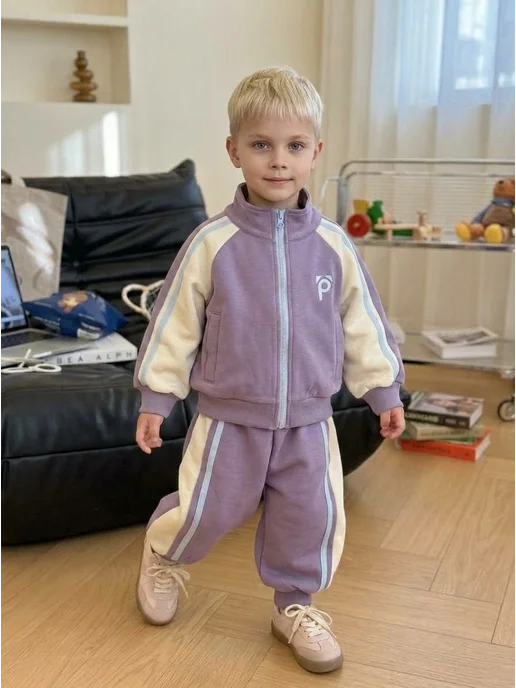 Ari.Kids Костюм детский на молнии спортивный демисезонный с брюками, фиолетовый, фото 2