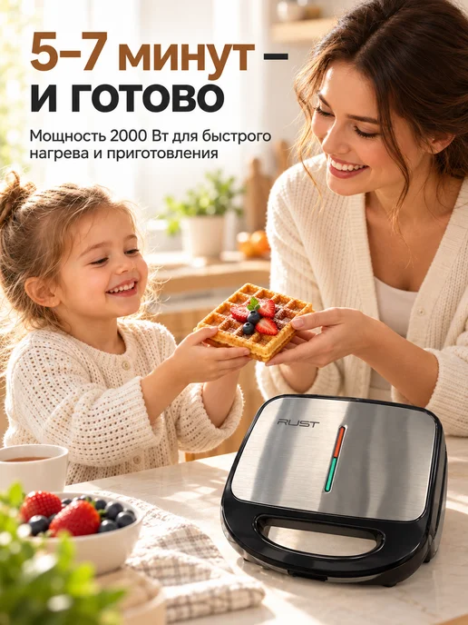 Вафельница электрическая 3 в 1 мультипекарь с насадками, черный, фото 3