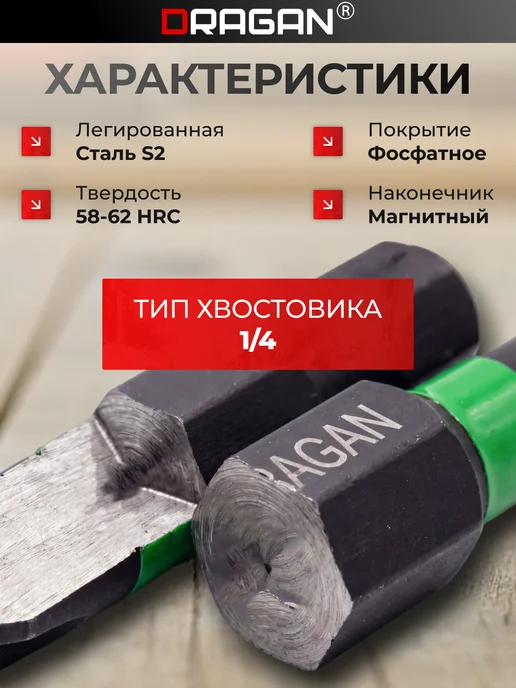 DRAGAN Набор бит для шуруповерта PH - PZ - TT, черный, фото 2