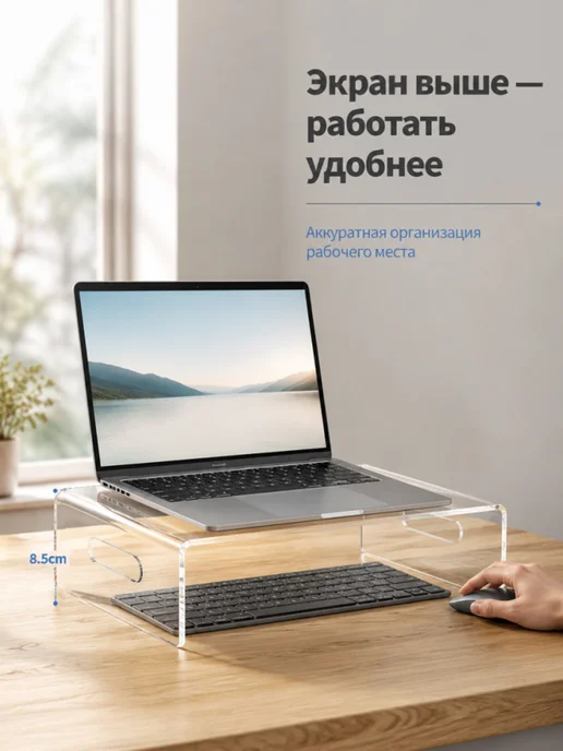 Акриловая подставка для ноутбука и монитора 30×20×8,5 см, 30x20, фото 2