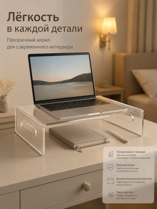 Акриловая подставка для ноутбука и монитора 30×20×8,5 см, 30x20, фото 5