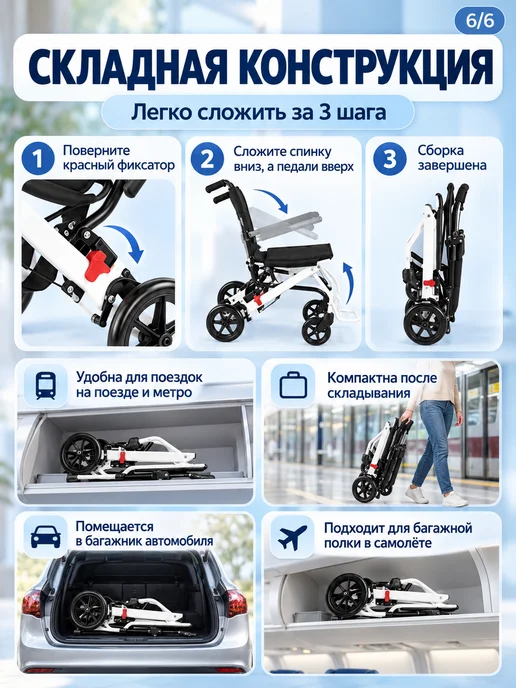 Кресло каталка для пожилых и инвалидов складное, черный, фото 3