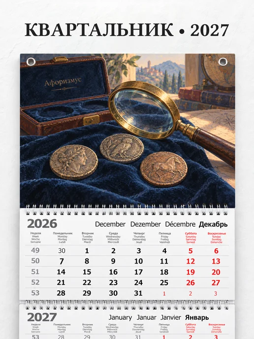 Календарь квартальный 2027 Монеты