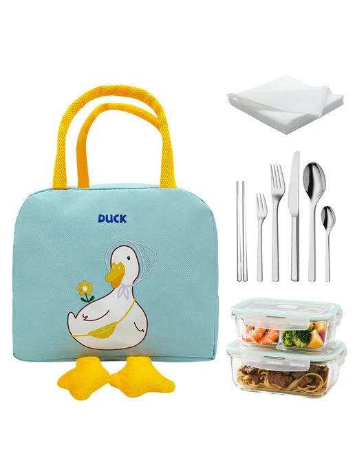 Duck Cartoon Insulated Lunch Bag Large Capacity Oxford Cloth, синий, фото 3