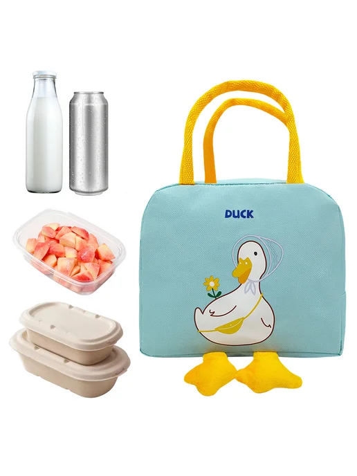 Duck Cartoon Insulated Lunch Bag Large Capacity Oxford Cloth, синий, фото 4