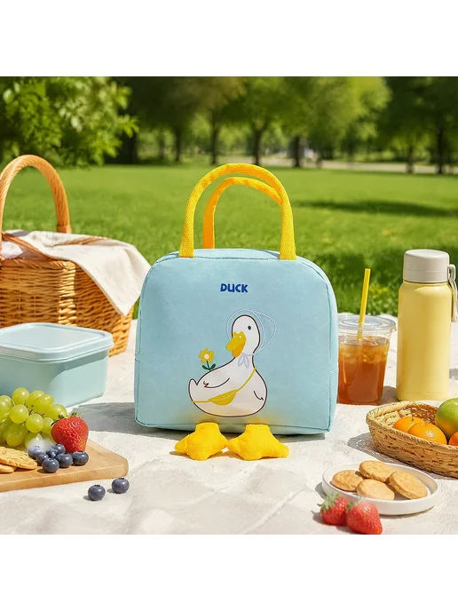 Duck Cartoon Insulated Lunch Bag Large Capacity Oxford Cloth, синий, фото 5