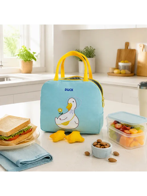 Duck Cartoon Insulated Lunch Bag Large Capacity Oxford Cloth, синий, фото 6