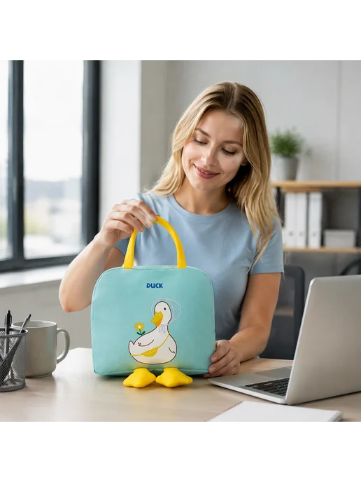 Duck Cartoon Insulated Lunch Bag Large Capacity Oxford Cloth, синий, фото 7