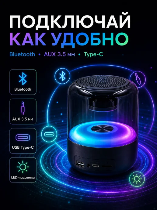 Беспроводная колонка, портативная блютуз-колонка, черный, фото 3