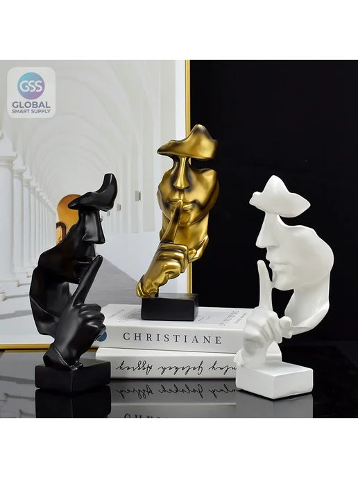 Нет бренда Статуэтка абстрактная из смолы, молчание, золотая, черный, фото 2