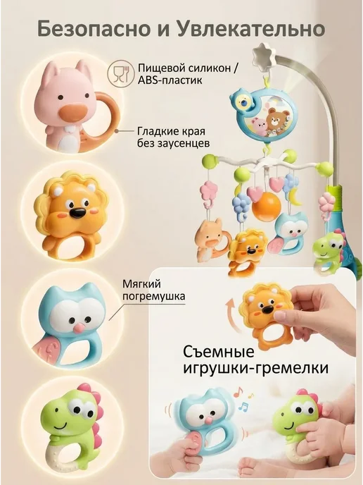 BellaBaby Игрушка для новорожденных мобильный подвесной с пультом, синий, фото 5