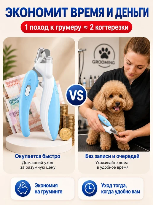Когтерезка для кошек с подсветкой и ограничителем, ножницы и, голубой, фото 3
