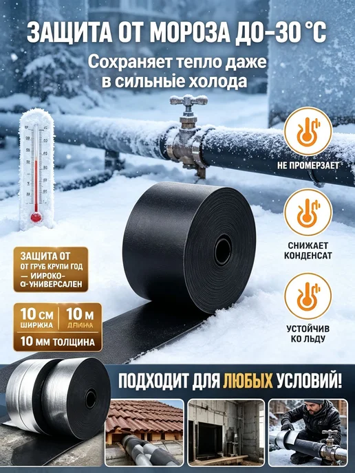 Теплоизоляционная лента для труб 10 м × 10 см, 10 мм, 10 м, фото 3