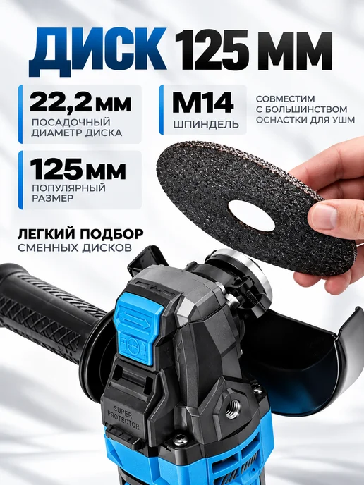 Болгарка на аккумуляторе бесщеточный мотор ушм 125мм, вариант, фото 3
