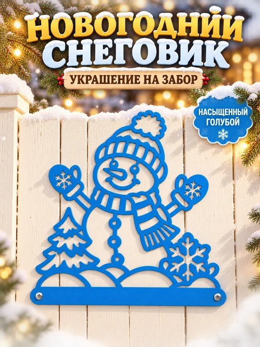 Садовая фигурка Снеговик на забор 25*25, 25x25