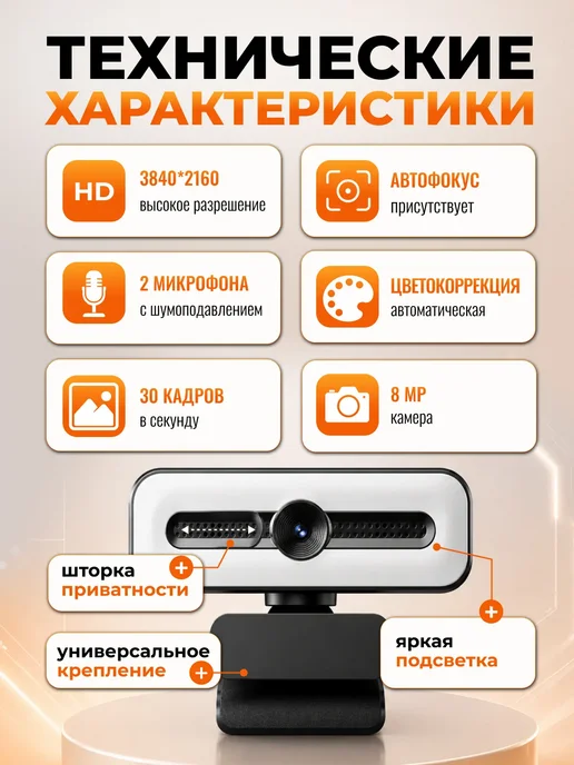 Веб камера для компьютера с микрофоном и подсветкой, вариант, фото 2