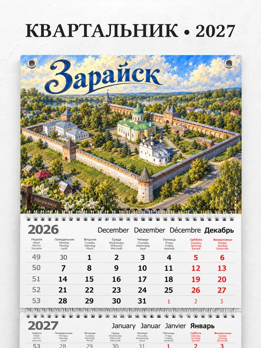 Календарь квартальный 2027 Зарайск
