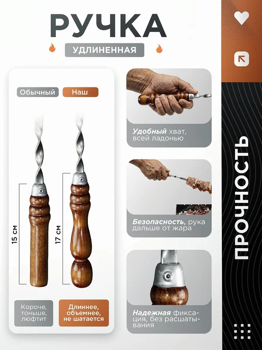 THERMOFORGE Набор шампуров для шашлыка с деревянной ручкой в чехле, вариант, фото 2