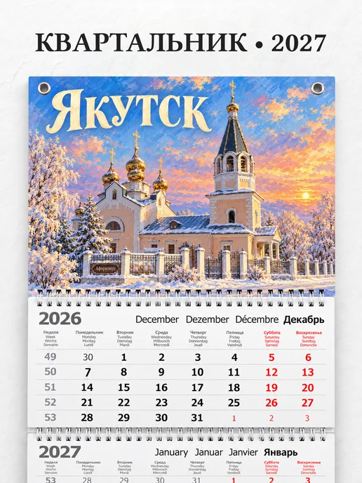 Календарь квартальный 2027 Якутск