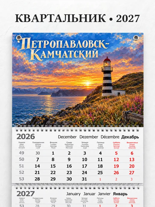 Календарь квартальный 2027 Петропавловск-Камчатский
