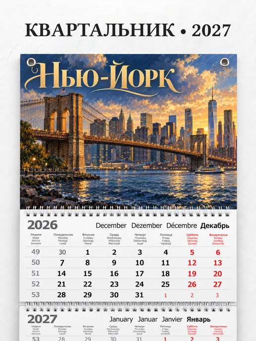 Календарь квартальный 2027 Нью-Йорк