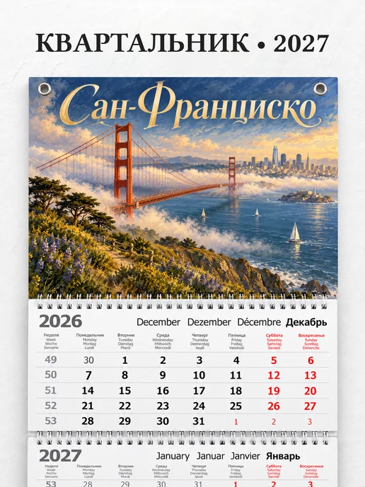 Календарь квартальный 2027 Сан-Франциско