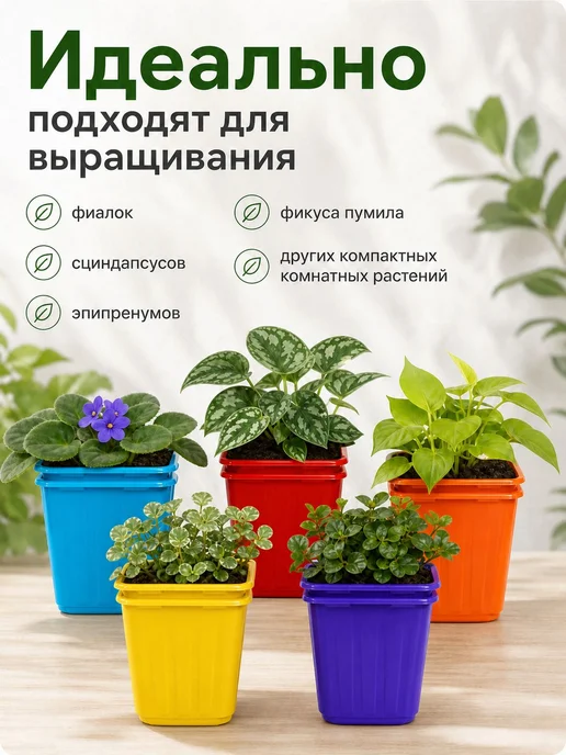 Горшки для рассады 0,2 л пластиковые квадратные цветные, 20, 200 мл, фото 5