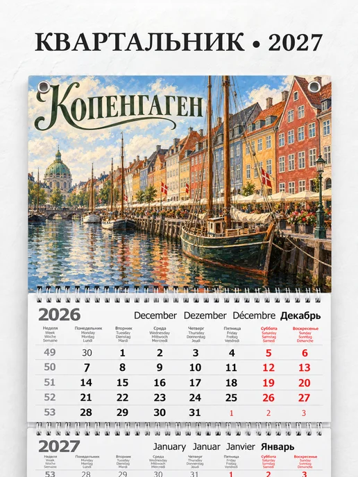 Календарь квартальный 2027 Копенгаген