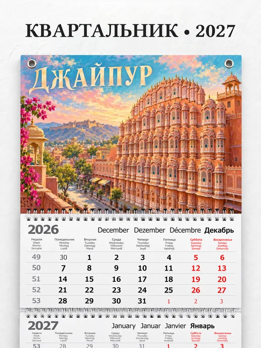Календарь квартальный 2027 Джайпур