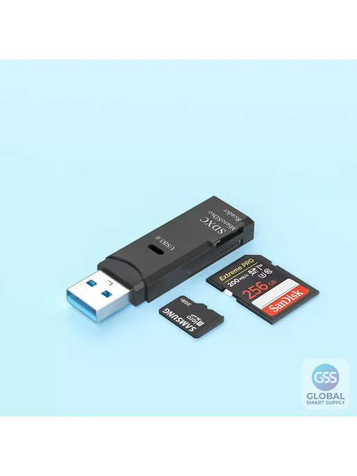Нет бренда Картридер USB 3.0 для SD и microSD, белый, черный