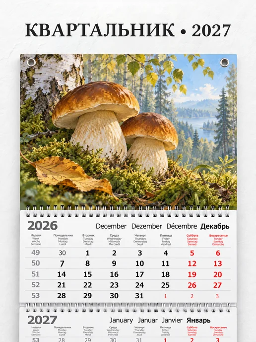 Календарь квартальный 2027 Лесные грибы