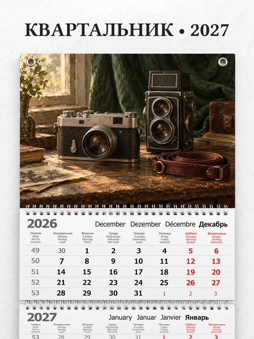 Календарь квартальный 2027 Советские фотоаппараты