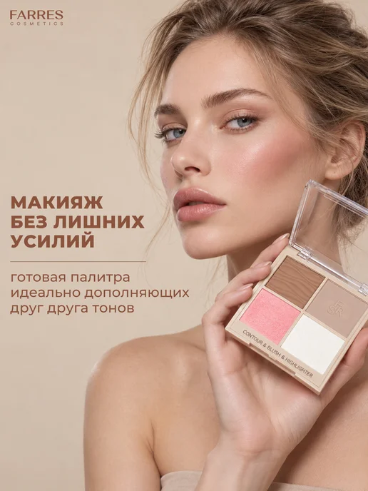 FARRES Палетка для скульптурирования лица бронзер хайлайтер румяна, белый, фото 6