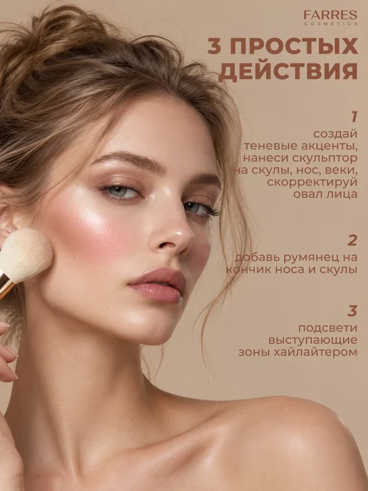 FARRES Палетка для скульптурирования лица бронзер хайлайтер румяна, белый, фото 7